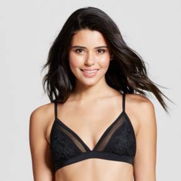 Xhilaration Lace appliqué mesh bikini top in black. Size M - Picture 4 of 4